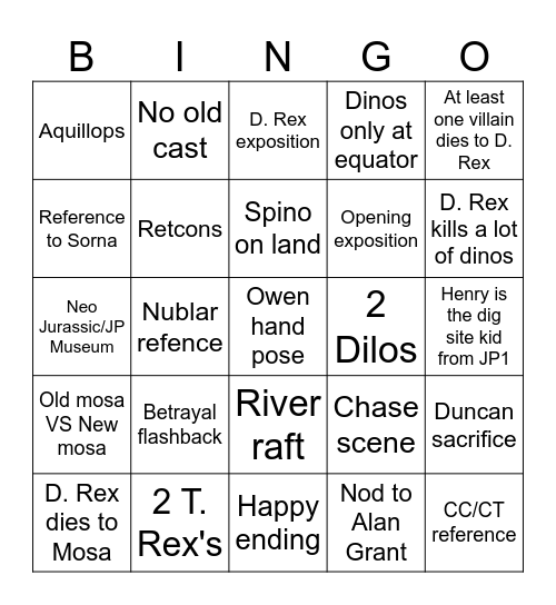 JWR Predictions Bingo Card