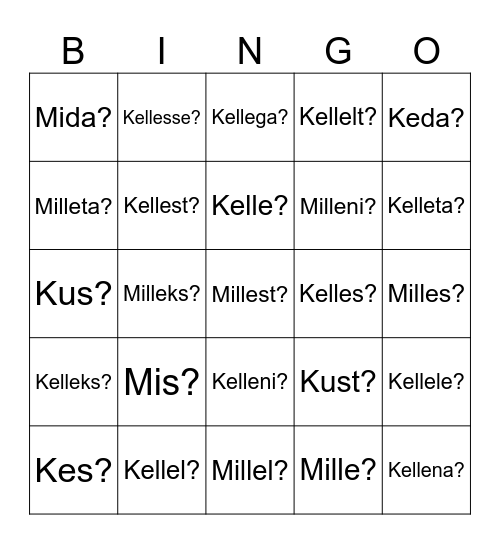 K Simused Bingo Card