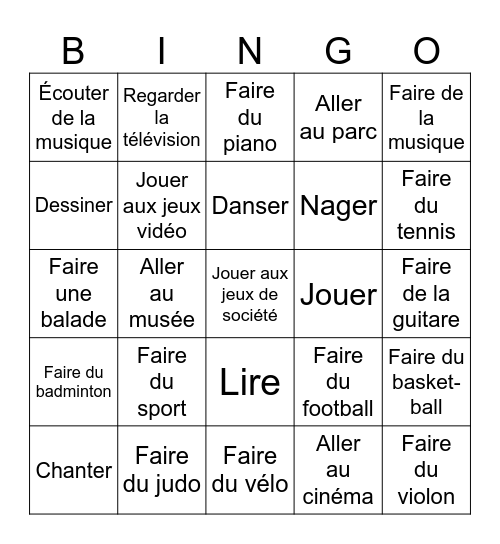 Loisirs Bingo Card