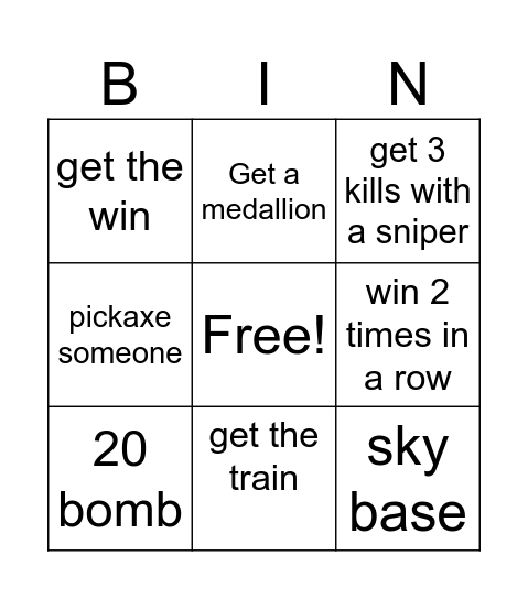 Fortnite Bingo Card