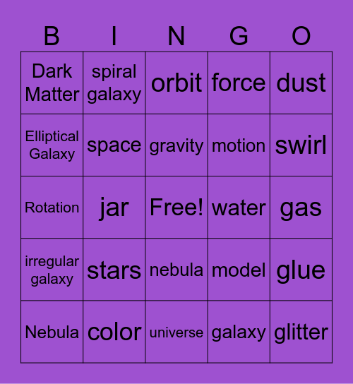 Galaxy in a Jar Bingo Card