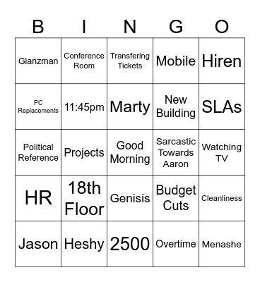 Desktop Support Team Meeting Bingo Card
