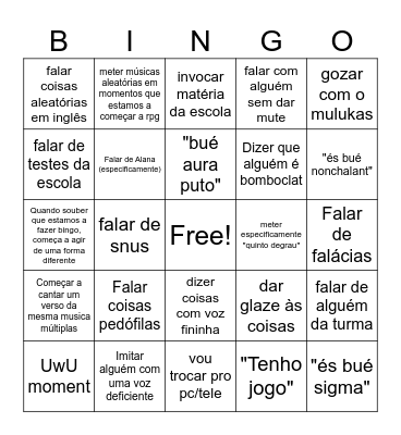Bingo do lussão Bingo Card