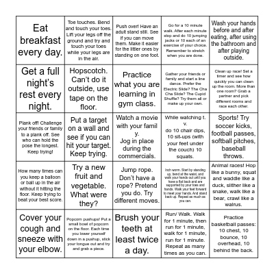 Run WIld! Health and Fitness  Bingo Sheet _____ Bingo Card