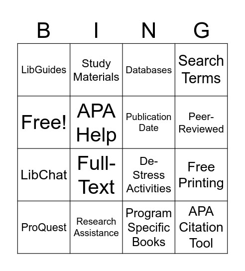 Library Bingo Card