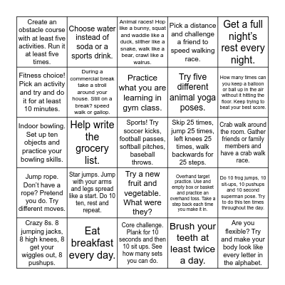 Run Wild! Health and Fitness  Bingo Sheet _____ Bingo Card