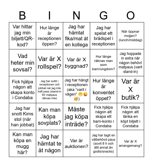 Receptionen 2026 Bingo Card