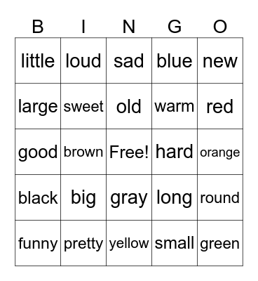 ADJECTIVES BINGO Card