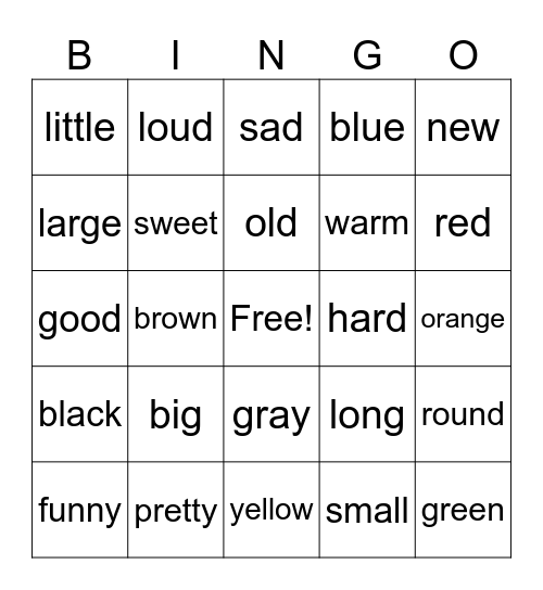 ADJECTIVES BINGO Card