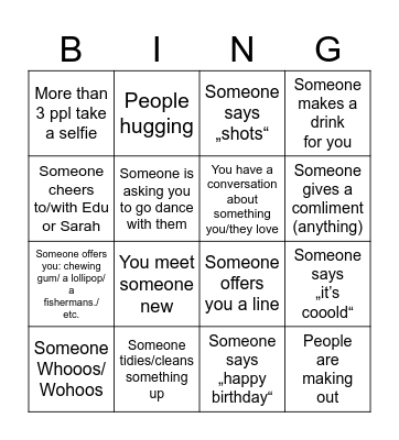 Sarahs & Edus 70th Birthday Bingo Card