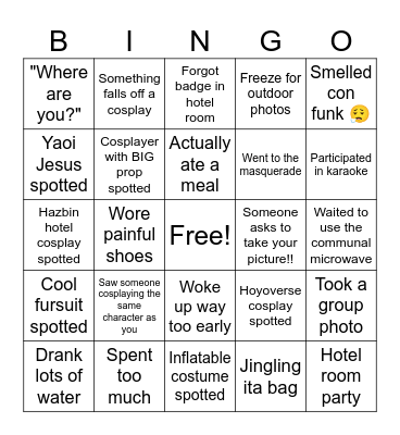 Isshocon Bingo Card