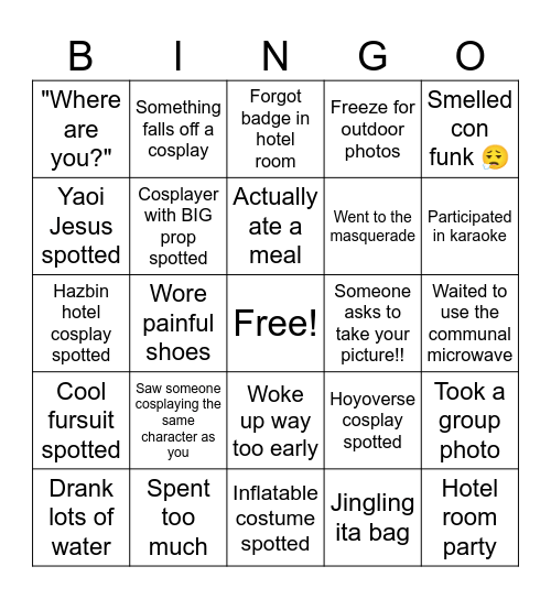 Isshocon Bingo Card