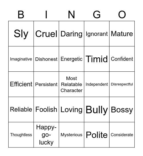 Character Qualities for Movies Bingo Card