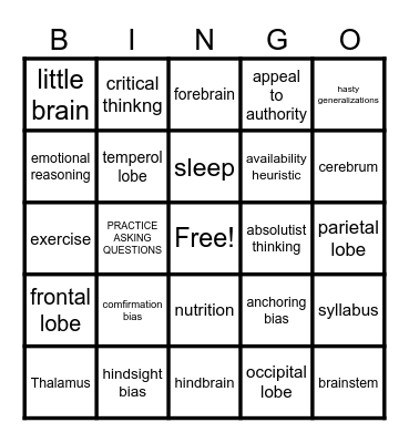 INTRO TO PSY 100 Chapter 1 and 2 Bingo Card
