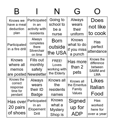 Find someone who........ Bingo Card