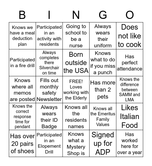 Find someone who........ Bingo Card