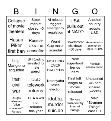 2026 Kage Bingo Card