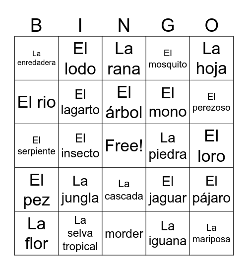 Spanish Bingo Card