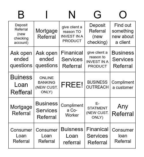 Referral Bingo Card