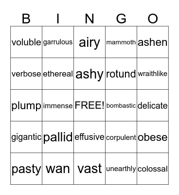 IMPROVING VOCABULARY Bingo Card