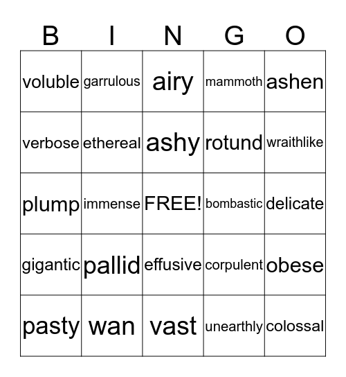 IMPROVING VOCABULARY Bingo Card