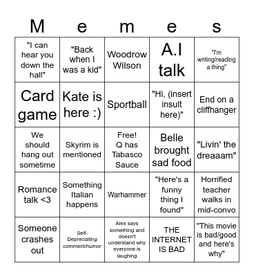 4th Period Shenanigans Bingo Card