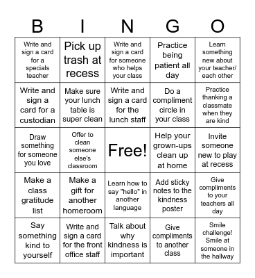 Kindness Challenge Bingo Card