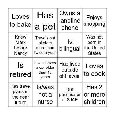 Family and Friends BINGO Card