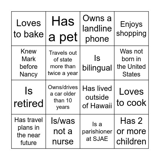 Family and Friends BINGO Card