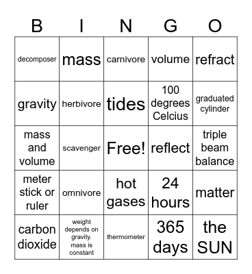 Science STAAR 1 Bingo Card