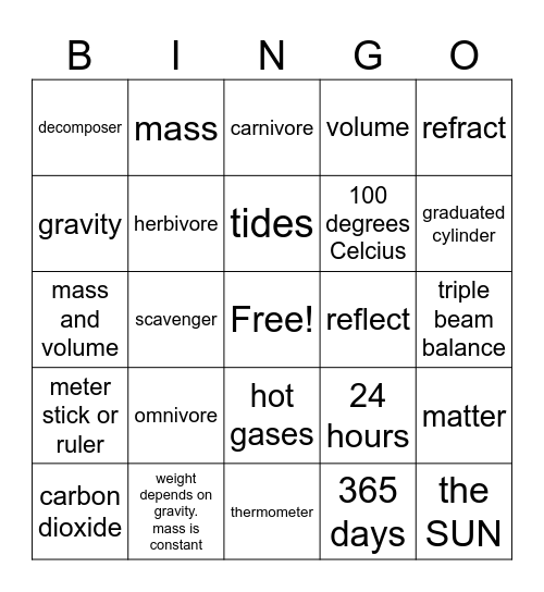 Science STAAR 1 Bingo Card