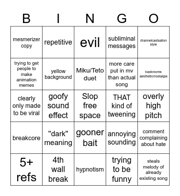 slop Bingo Card
