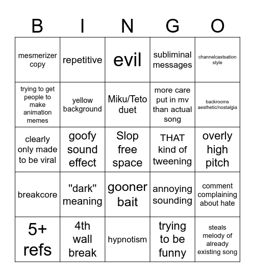 slop Bingo Card