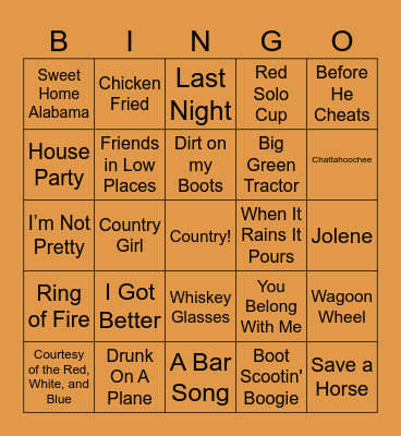 Country Bingo Card