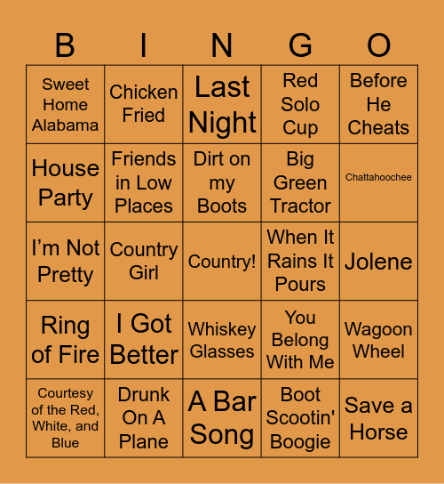 Country Bingo Card