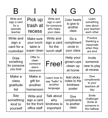 Kindness Challenge Bingo Card