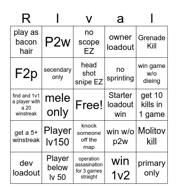 Rivals Bingo Card