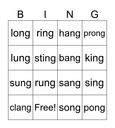 -ing Bingo Card
