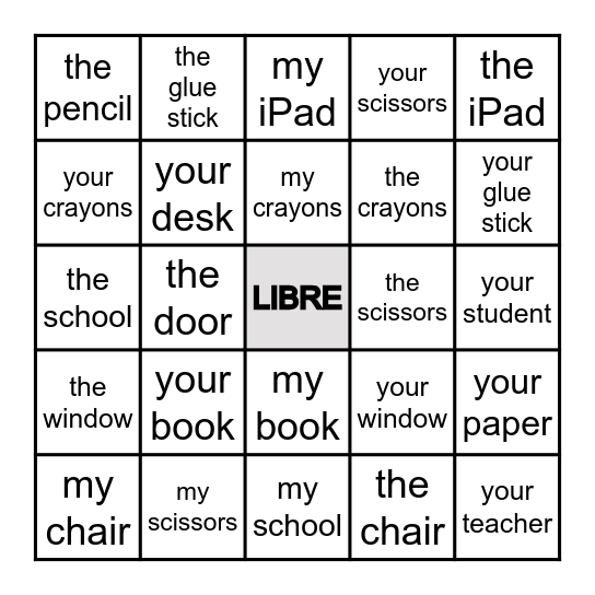 Classroom Vocabulary Bingo Card