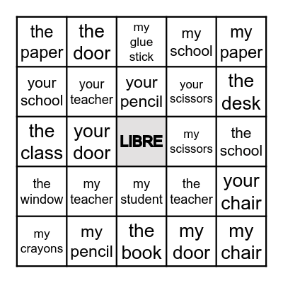 Classroom Vocabulary Bingo Card