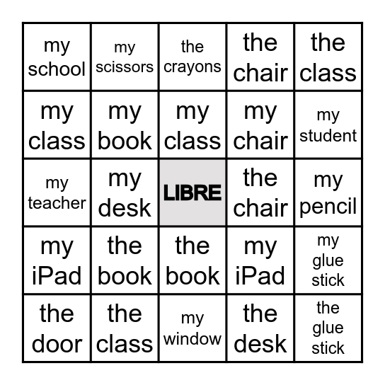 Classroom Vocabulary Bingo Card