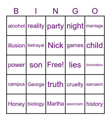 Who’s Afraid of Virginia Woolf? Bingo Card
