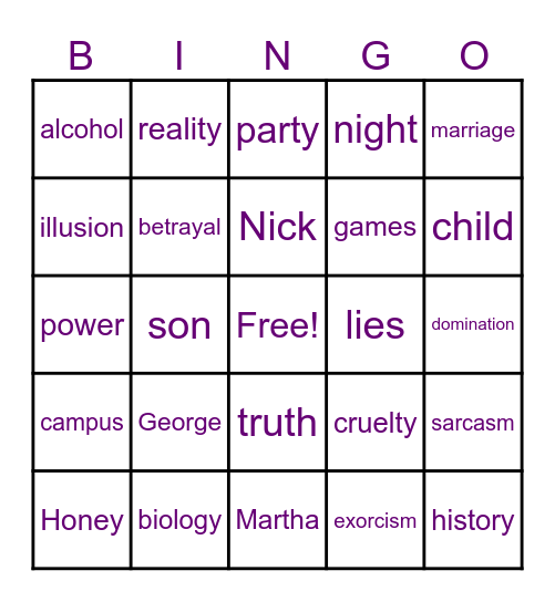 Who’s Afraid of Virginia Woolf? Bingo Card