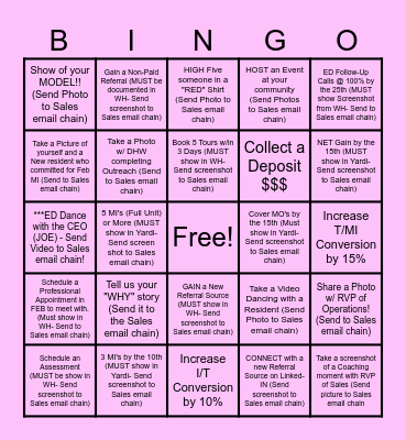 "CRUSH your Quota" Bingo Card