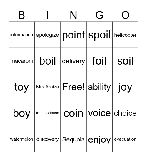 week 20 spelling bingo-araiza Bingo Card