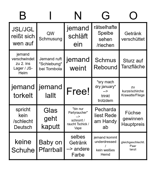 Pfarrball 2026 Bingo (spotted) Bingo Card