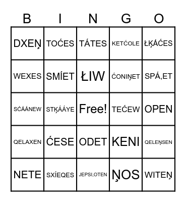 SENCOTEN Bingo Card