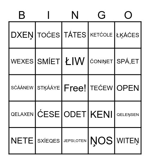 SENCOTEN Bingo Card