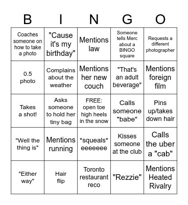 Merc's 30th Birthday Bingo Card