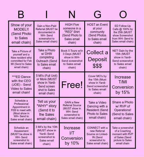 "CRUSH your Quota" Bingo Card